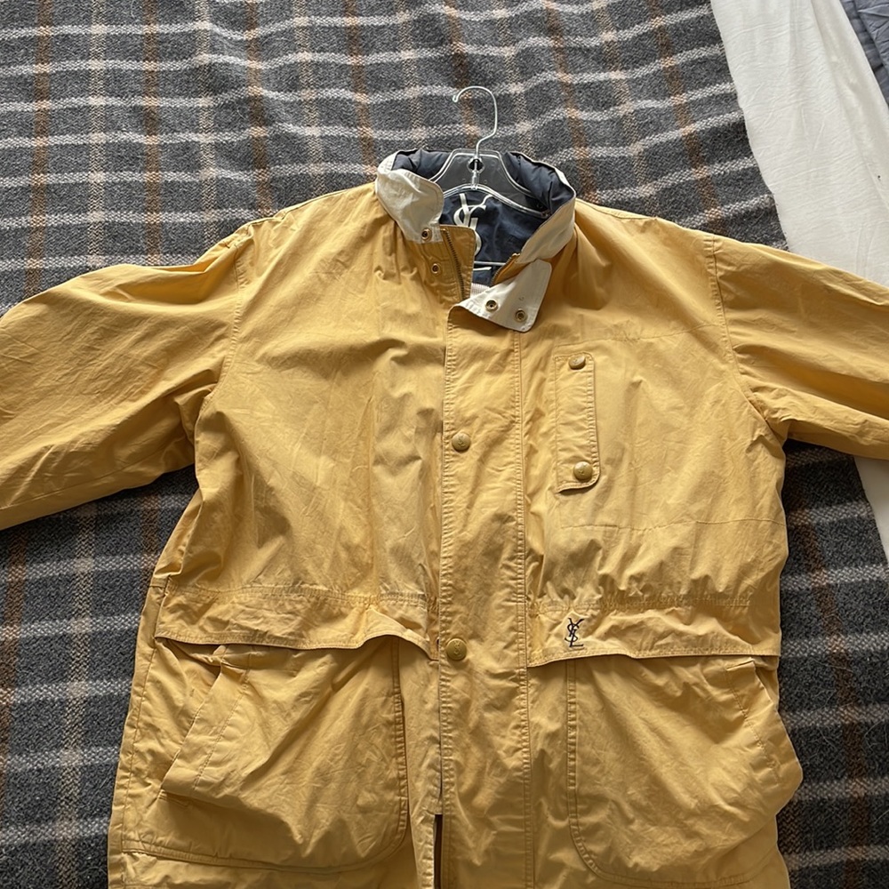 Vintage Ysl 90s windbreaker hidden hood yellow and blue George Constanza